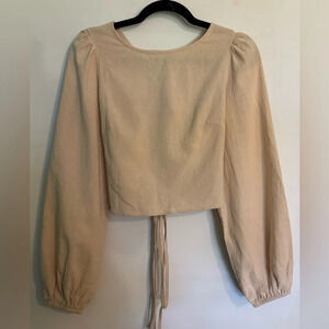 NWT Miss Sparkling Balloon Sleeve Cropped Lace-Up Back 100% Cotton Machine Wash‎